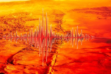 Photo for The san andreas fault line reason for so many earth quakes is good visibly in the dried out plains desert with meter overlay - Royalty Free Image