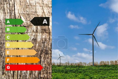 Foto de Transición energética de los combustibles fósiles a la energía verde con barra de eficiencia energética. - Imagen libre de derechos
