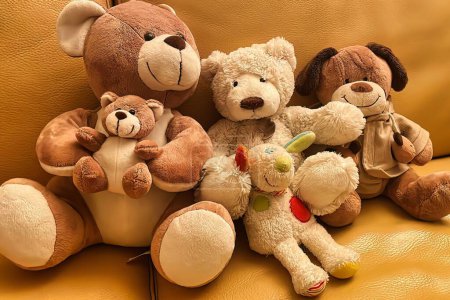 Photo for Menthon saint Bernard, France - October 21 2021: fluffy cute brown teddy bears for small children and kids to play with - Royalty Free Image