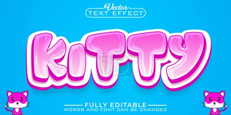 Plantilla de efecto de texto editable vectorial de dibujos animados Pink Kitty