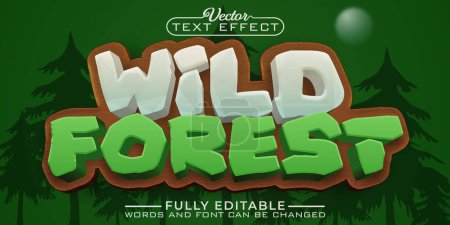 Illustration for Cartoon Wild Forest Vector Editable Text Effect Template - Royalty Free Image