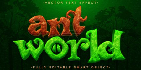 Illustration for Cartoon Ant World Vector Fully Editable Smart Object Text Effect - Royalty Free Image