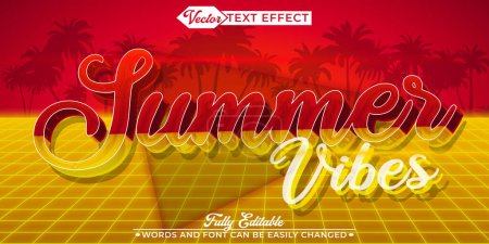 Plantilla de efectos de texto editable vectorial de vibraciones de verano de Retro 80