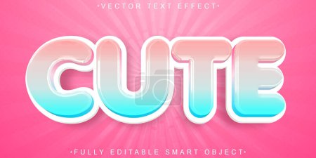 Doux vecteur mignon coloré Effet de texte d'objet intelligent entièrement modifiable