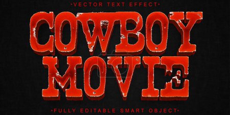 Vector de película de vaquero rojo gastado Texto de objeto inteligente totalmente editable Ef