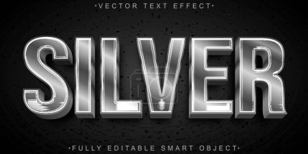 Illustration for Metallic Silver Vector Editable Text Effect Template - Royalty Free Image