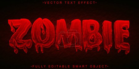 Téléchargez les illustrations : Red Blood Zombie Vector Effet de texte d'objet intelligent entièrement modifiable - en licence libre de droit
