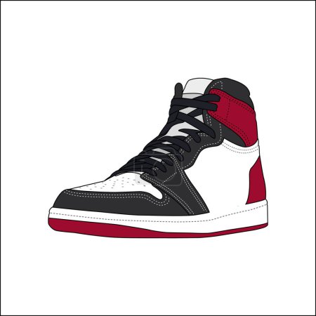 Illustration for Red and Black Sneaker shoes isolated on white background. Sneakers for training, running, and basketball. Vector Illustration - Royalty Free Image