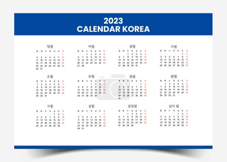 Foto de Calendario 2023 en idioma coreano. La semana comienza el lunes. Plantilla de diseño simple Vector Ilustración - Imagen libre de derechos
