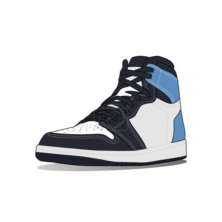 Illustration for Obsidian Blue Sneaker shoe isolated on white. Sneakers for training, running, and basketball. Vector Illustration - Royalty Free Image
