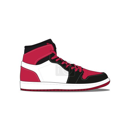 Illustration for Black and Red Sneaker shoes isolated on white. Sneakers for training, running, and basketball. Vector Illustration - Royalty Free Image