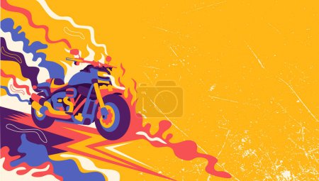 Illustration for Abstract lifestyle graffiti design with motorcycle and colorful splashing shapes. Vector illustration. - Royalty Free Image