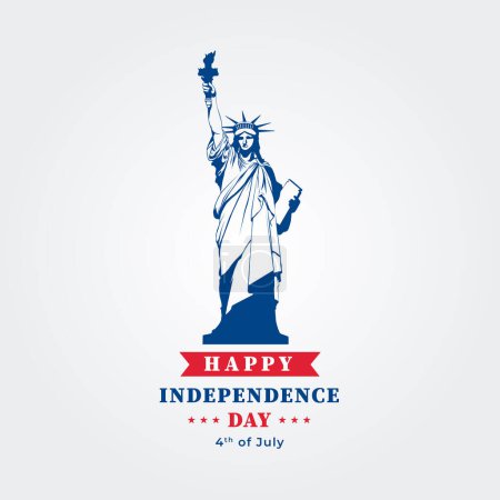 Foto de 4 de julio Feliz Día de la Independencia de los Estados Unidos con la Estatua de la Libertad. Ilustración vectorial - Imagen libre de derechos