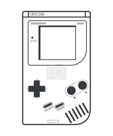 Foto de Gameboy joystick bosquejo vector de iconos, libro para colorear, diseño web aislado sobre fondo blanco. Antiguo juego retro icono vector plano diseño de dibujos animados - Imagen libre de derechos