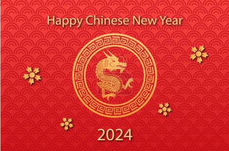 Foto de 2024 Año Nuevo Chino, año del diseño de la plantilla de banner de dragón con dragones, nubes y flores de fondo. - Imagen libre de derechos