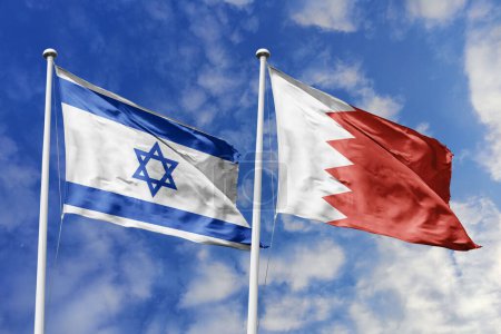 Illustration 3D, alliance et rencontre entre Israël et Bahreïn, coopération des Etats.