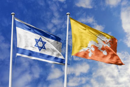 Ilustración 3D, alianza y reunión entre Israel y Bután, cooperación de los estados.