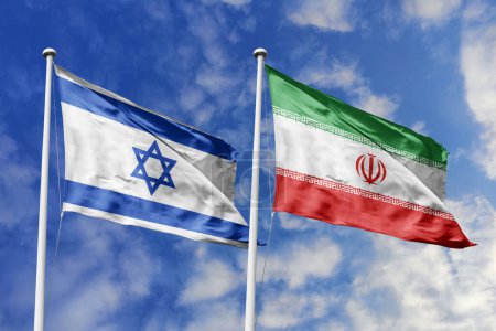 Foto de Ilustración 3D, alianza e reunión entre Israel e Irán, cooperación de los Estados. - Imagen libre de derechos