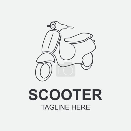 Illustration for Line Art Scooter Logo Design Template. Scooter Logo design silhouette vector template. Motorbike shop store Logotype concept icon. Outline Scooter - Royalty Free Image