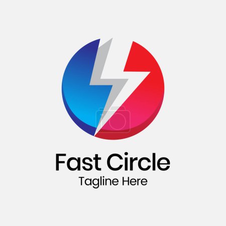 Illustration for Fast Circle Logo Design Template. Lightning bolt logo. Electricity icon. Electric energy sign. Purple blue gradient. Thunderbolt in a circle. Flash or power symbol. Speed, fast, quick, rapid concept. - Royalty Free Image