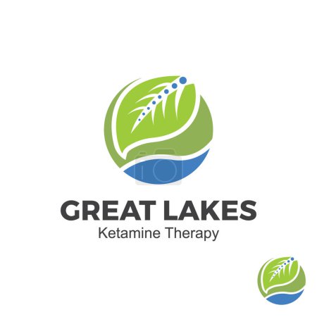 Illustration for Great Lakes Ketamine Therapy Logo Design Template With Leaf. physiotherapy or health Logo. - Royalty Free Image