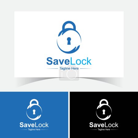 Illustration for Save Lock Logo Design Template With Hand. Safe Lock Logo. Digital Lock Design. - Royalty Free Image