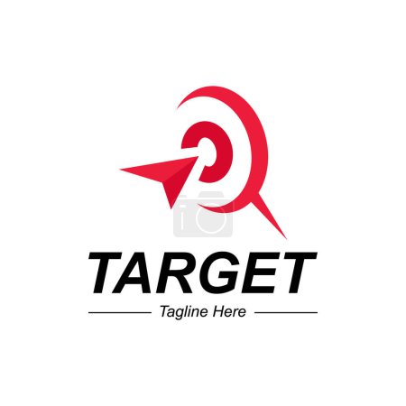Illustration for Target logo Design Template With Circle. Red Aim, Arrow, Idea Concept, Perfect Hit, Winner, Target Goal Icon. Success Abstract Pin Logo. - Royalty Free Image