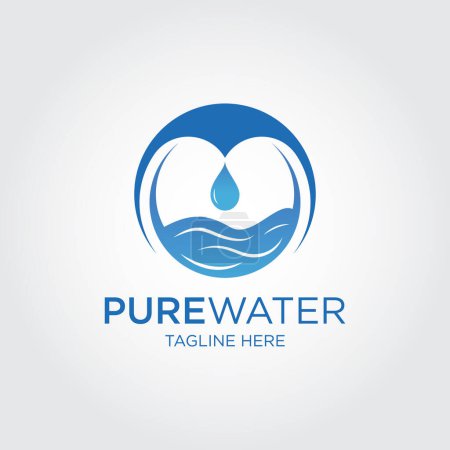 Pure Water Logo Design With Water Drop And Water Wave. Premium Pure water abstract sign. 