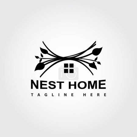 Ilustración de Plantilla de diseño de logotipo Nest Home. Logo de la propiedad del nido. El Signo de Ilustración de la Casa Construida sobre el Nido de Aves Signa un Hogar Silencioso y Cómodo Diseño de Logo Habitado. - Imagen libre de derechos