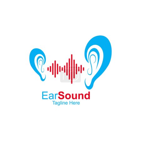 Plantilla de diseño de logotipo de sonido de oído. Icono del oído, señal lineal auditiva
