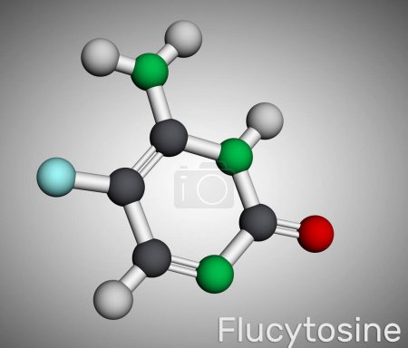 Foto de Flucytosine, 5-fluorocytosine, 5-FC molecule. Es un medicamento antifúngico utilizado para tratar infecciones graves causadas por Candida y Cryptococcus. Modelo molecular. Renderizado 3D - Imagen libre de derechos
