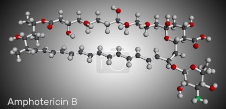 Foto de Molécula de anfotericina B. Es antifúngico utilizado para tratar infecciones fúngicas. Modelo molecular. Renderizado 3D - Imagen libre de derechos