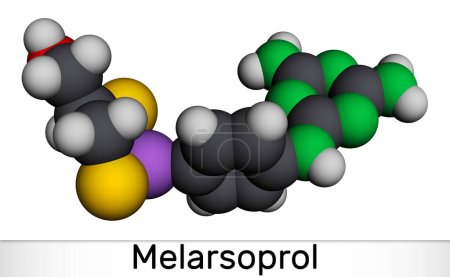 Téléchargez les photos : Molécule de mélarsoprol. Utilisé pour traiter la maladie du sommeil africaine ou la trypanosomiase africaine. Modèle moléculaire. rendu 3D - en image libre de droit