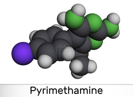 Téléchargez les photos : Molécule de pyriméthamine. C'est un médicament antiparasitaire, utilisé dans le traitement de la toxoplasmose, le paludisme. Modèle moléculaire. rendu 3D. Illustration - en image libre de droit