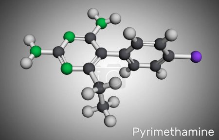 Photo for Pyrimethamine molecule. It is antiparasitic drug, used in the treatment of toxoplasmosis, malaria. Molecular model. 3D rendering. Illustration - Royalty Free Image
