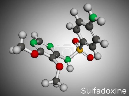 Photo for Sulfadoxine, sulphadoxine molecule. It is long acting sulfonamide used for the treatment of malaria. Molecular model. 3D rendering. Illustration - Royalty Free Image