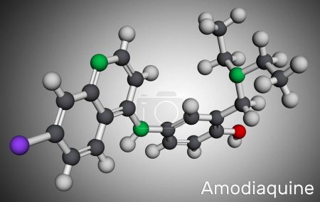 Photo for Amodiaquine, ADQ molecule. It is aminoquinoline, used for the therapy of malaria. Molecular model. 3D rendering. Illustration - Royalty Free Image