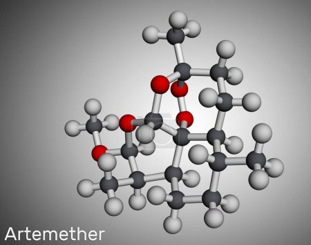 Téléchargez les photos : Molécule d'artéméther. Il est utilisé pour le traitement du paludisme. Modèle moléculaire. rendu 3D. Illustration - en image libre de droit