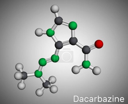 Photo for Dacarbazine, imidazole carboxamide, DTIC  molecule. It is antineoplastic drug used to treat malignant melanoma, Hodgkin's disease. Molecular model. 3D rendering. Illustration - Royalty Free Image