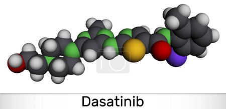 Photo for Dasatinib molecule. It is used to treat of myelogenous leukemia, CML, and acute lymphoblastic leukemia, ALL. Molecular model. 3D rendering. Illustration - Royalty Free Image