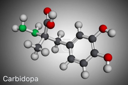 Photo for Carbidopa molecule. It is dopa decarboxylase inhibitor used for treatment of idiopathic Parkinson disease. Molecular model. 3D rendering. Illustration - Royalty Free Image