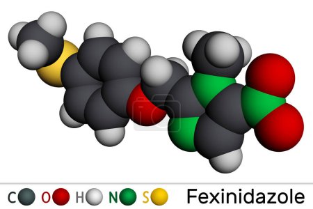 Photo for Fexinidazole molecule. It is idrug used to treat African trypanosomiasis or sleeping sickness. Molecular model. 3D rendering - Royalty Free Image