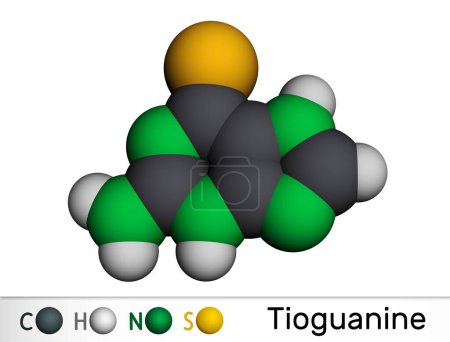Photo for Tioguanine, thioguanine or 6-thioguanine molecule. It is purine analogue, used in the therapy of myelogenous leukemias. Molecular model. 3D rendering. Illustration - Royalty Free Image