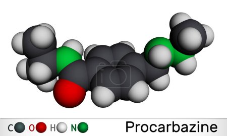 Photo for Procarbazine chemotherapy medication molecule. It is used in therapy of Hodgkin's lymphoma, malignant melanoma. Molecular model. 3D rendering. Illustration - Royalty Free Image