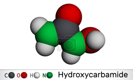 Téléchargez les photos : Hydroxycarbamide, molécule d'hydroxyurée. Il est antimétabolite médicament pour traiter la crise drépanocytaire. Modèle moléculaire. rendu 3D. Illustration - en image libre de droit