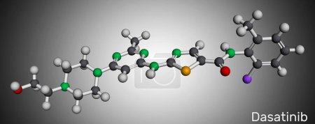 Photo for Dasatinib molecule. It is used to treat of myelogenous leukemia, CML, and acute lymphoblastic leukemia, ALL. Molecular model. 3D rendering. Illustration - Royalty Free Image