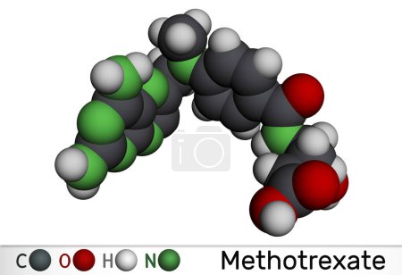 Photo for Methotrexate, MTX molecule. It is antineoplastic drug, used the treatment of  cancer, psoriasis, rheumatoid arthritis. Molecular model. 3D rendering. Illustration - Royalty Free Image