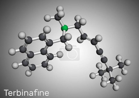 Photo for Terbinafine molecule. It is allylamine antifungal used to treat dermatophyte infections of toenails and fingernails. Molecular model. 3D rendering. Illustration - Royalty Free Image