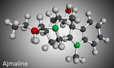 Téléchargez les photos : Molécule d'ajmaline. Il est alcaloïde, antiarythmique utilisé pour gérer une variété de formes de tachycardie. Modèle moléculaire. rendu 3D. Illustration - en image libre de droit