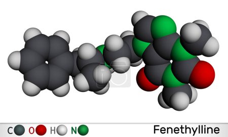 Photo for Fenethylline, phenethylline, amfetyline, fenetylline molecule. It is psychostimulant, narcotic, codrug of amphetamine and theophylline. Molecular model. 3D rendering. Illustration - Royalty Free Image